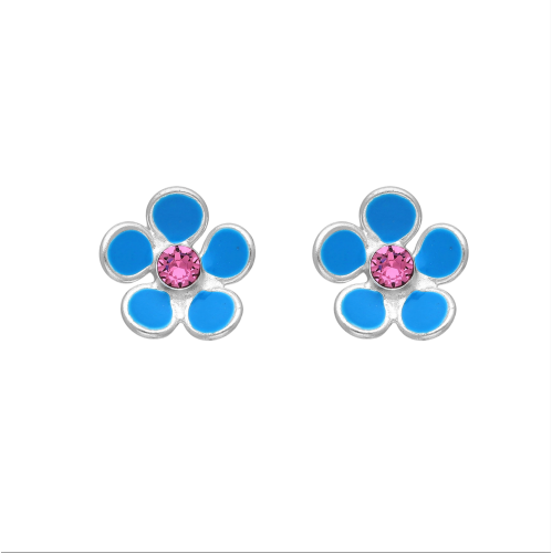 AG STERLING  - Sterling Silver Pink Cz Flower Stud Earrings In Blue