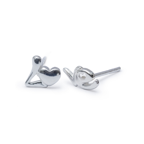 AG STERLING  - Sterling Love Heart Stud Earrings In Silver