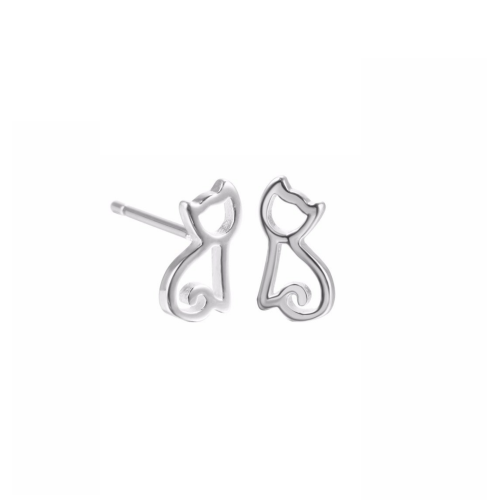 AG STERLING  - Sterling Open Cat Stud Earrings In Silver