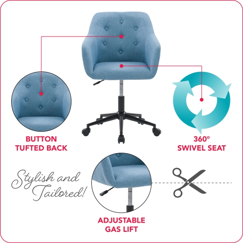 CorLiving WGY-534-C Marlowe Upholstered Button Tufted Task Chair, Light Blue
