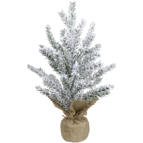 Flocked Mini Pine Slim Artificial Christmas Tree with Burlap Base - 12" - Unlit