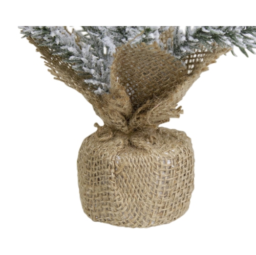 Flocked Mini Pine Slim Artificial Christmas Tree with Burlap Base - 12" - Unlit