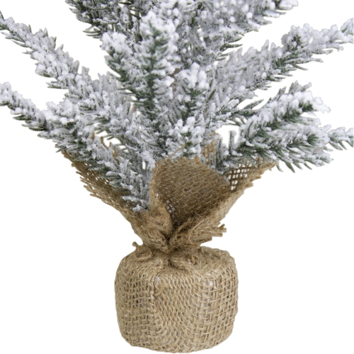 Flocked Mini Pine Slim Artificial Christmas Tree with Burlap Base - 12" - Unlit