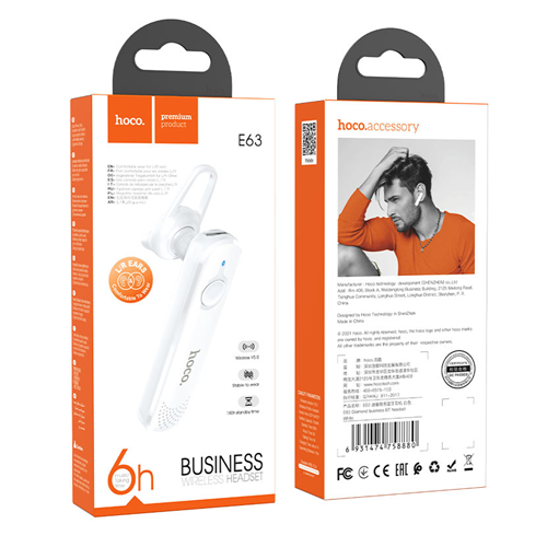 Hoco E63 White Business Wireless Bluetooth Headset 6H 70mAh