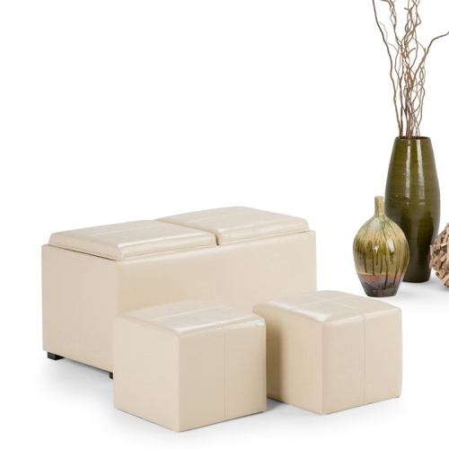 ATLIN DESIGNS  5-Piece Modern Faux Leather Storage Ottoman In Cream