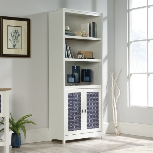 Pemberly Row Engineered Wood 3-Shelf Bookcase in Soft White/Lintel Oak