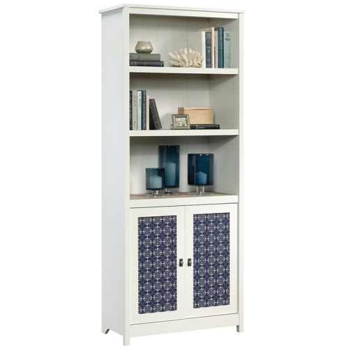 Pemberly Row Engineered Wood 3-Shelf Bookcase in Soft White/Lintel Oak