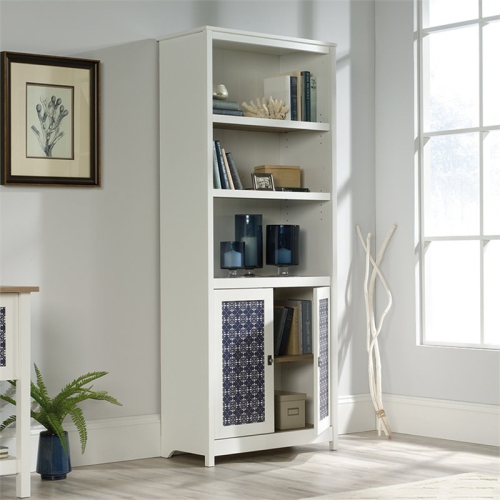 Pemberly Row Engineered Wood 3-Shelf Bookcase in Soft White/Lintel Oak