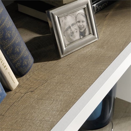 Pemberly Row Engineered Wood 3-Shelf Bookcase in Soft White/Lintel Oak