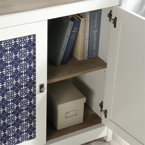 Pemberly Row Engineered Wood 3-Shelf Bookcase in Soft White/Lintel Oak