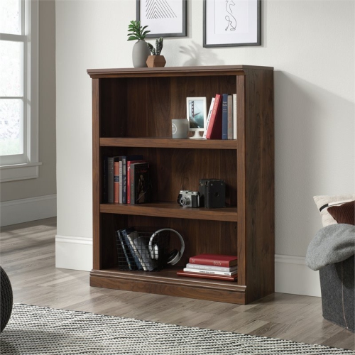 Pemberly Row Contemporary 3-Shelf Wood Bookcase in Grand Walnut