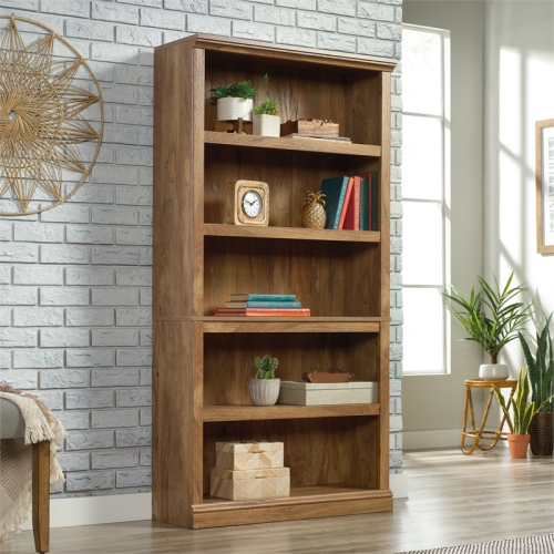Pemberly Row 5-Shelf Tall Wood Bookcase in Sindoori Mango