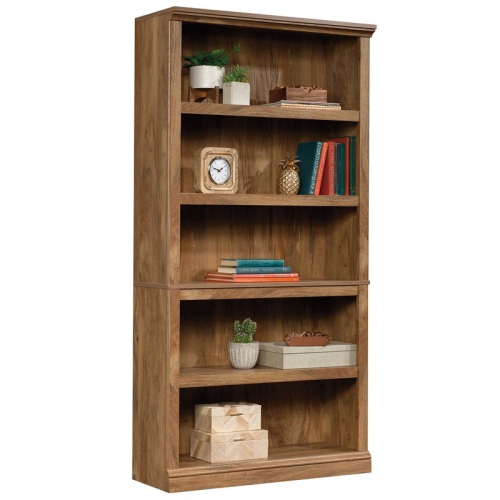 Pemberly Row 5-Shelf Tall Wood Bookcase in Sindoori Mango