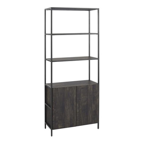 BOWERY HILL  34" Wood Large Etagere In Ash/matte Black Finish In Brown