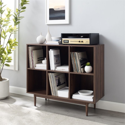 Bowery Hill Six Cubby Wooden Bookcase in Walnut Brown Finish