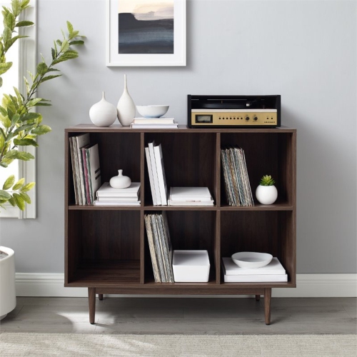 Bowery Hill Six Cubby Wooden Bookcase in Walnut Brown Finish