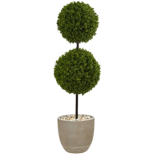 NEARLY NATURAL  Indoor/outdoor 48" Boxwood Double Ball Topiary Artificial Tree In Oval Planter