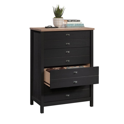 Pemberly Row 4-Drawer Bedroom Chest in Raven Oak with Lintel Oak Accent