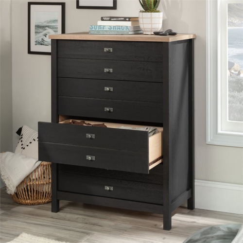Pemberly Row 4-Drawer Bedroom Chest in Raven Oak with Lintel Oak Accent