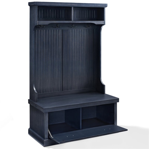 Bowery Hill Coastal Wood 4 Hook Hall Tree in Distressed Navy