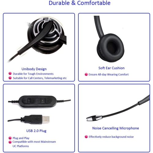 USB Headset with Microphone Noise Cancelling and Volume Controller for Conference Computer PC Headphone for UC Softphone Skype Microsoft Teams Zoom