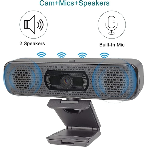 1080P HD Webcam with 2 Speakers & Built-in Microphone for Computer Monitor,90 Degree View Angle Desktop USB Stream Camera with Privacy Cover for