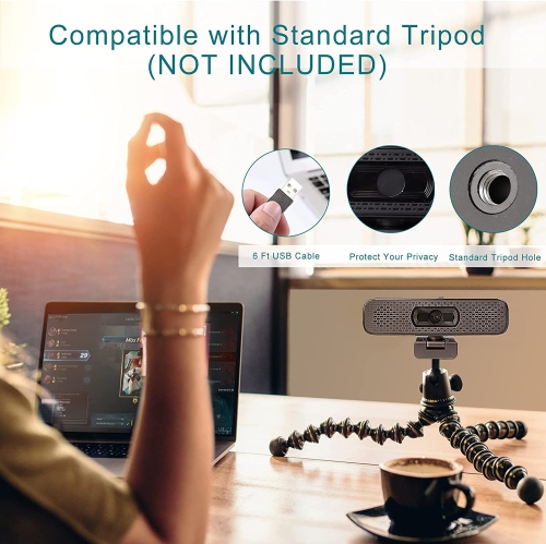 1080P HD Webcam with 2 Speakers & Built-in Microphone for Computer Monitor,90 Degree View Angle Desktop USB Stream Camera with Privacy Cover for