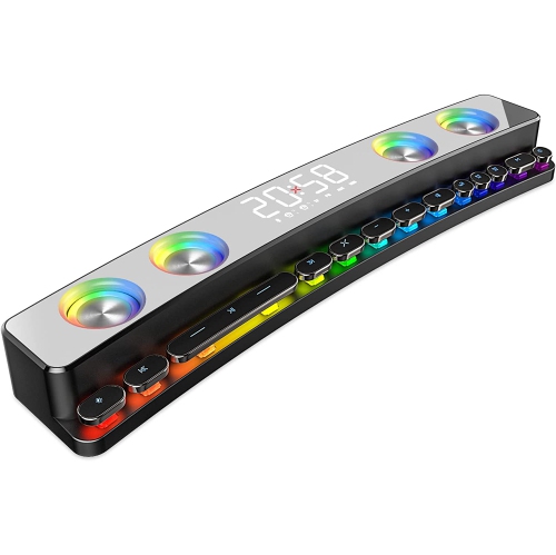Computer Speakers, Dynamic RGB Gaming Sound Bar for Desktop PC Laptop, Wireless Bluetooth 5.0 HiFi Stereo 2.0 Soundbar, 3.5mm AUX Wired USB/TF, Portable Speaker Rechargeable & DC 5