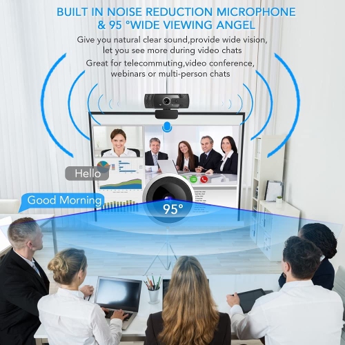 Usb 1080p Hd Streaming Webcam With Microphone, With Privacy Cover, Plug And Play, Autofocus Flexible Rotatable Wide Angle Webcam