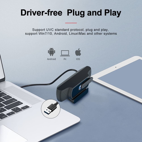 Usb 1080p Hd Streaming Webcam With Microphone, With Privacy Cover, Plug And Play, Autofocus Flexible Rotatable Wide Angle Webcam