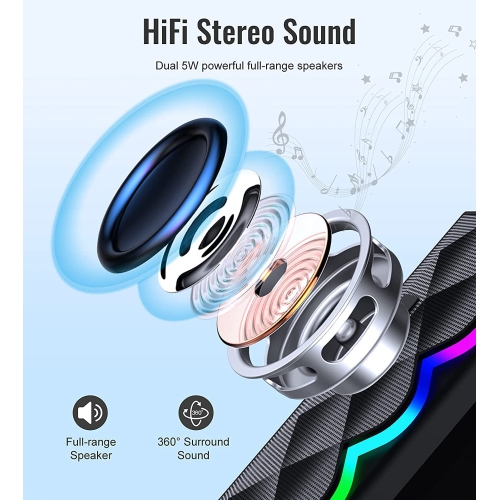 Computer Speakers,10W RGB Gaming PC Speaker with 6 RGB LED Backlit,Stereo Bass,USB Powered 3.5mm Cable & Bluetooth for Laptop,Desktop,Tablet,Smartphones,Monitor