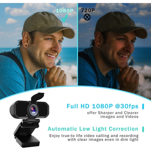 1080p Wecam with Microphone & Privacy Cover, 110 Degree Wide Angle Web Camera for PC Laptop Computer MAC Desktop, Plug and Play, HD USB Webcam for