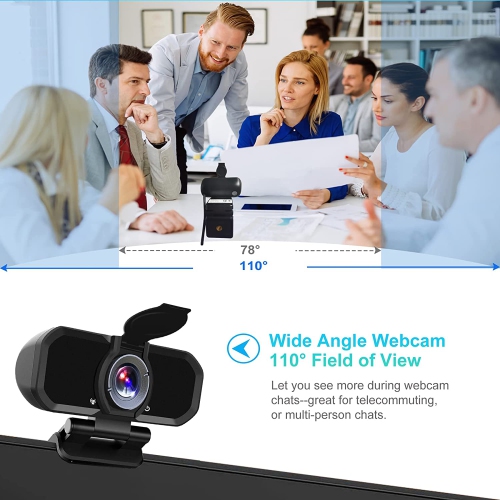 1080p Wecam with Microphone & Privacy Cover, 110 Degree Wide Angle Web Camera for PC Laptop Computer MAC Desktop, Plug and Play, HD USB Webcam for