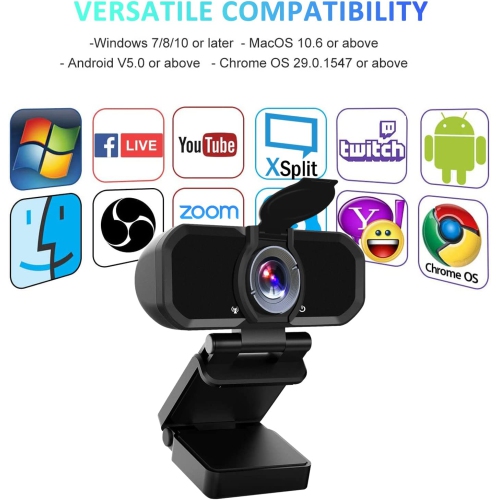 1080p Wecam with Microphone & Privacy Cover, 110 Degree Wide Angle Web Camera for PC Laptop Computer MAC Desktop, Plug and Play, HD USB Webcam for