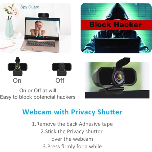 1080p Wecam with Microphone & Privacy Cover, 110 Degree Wide Angle Web Camera for PC Laptop Computer MAC Desktop, Plug and Play, HD USB Webcam for