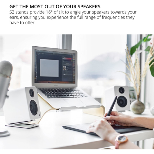 S2 Desktop Speaker Stands for Small Speakers, White