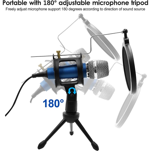 Condenser Recording Microphone 3.5mm Plug and Play PC Microphone, Broadcast Microphone for Computer Desktop Laptop MAC Windows Online Chatting