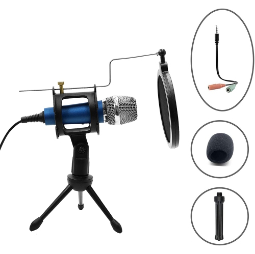 Condenser Recording Microphone 3.5mm Plug and Play PC Microphone, Broadcast Microphone for Computer Desktop Laptop MAC Windows Online Chatting