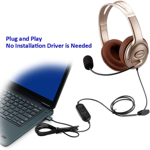 USB Headset with Microphone Noise Cancelling and Volume Controls, Computer Headphone Headset with Voice Recognition Mic for UC Softphones Business