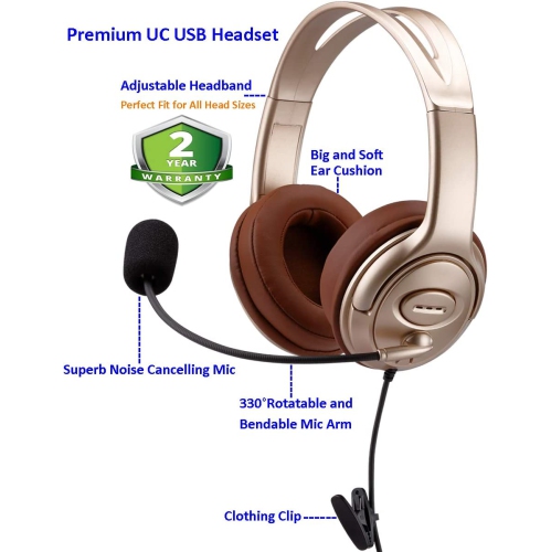 USB Headset with Microphone Noise Cancelling and Volume Controls, Computer Headphone Headset with Voice Recognition Mic for UC Softphones Business