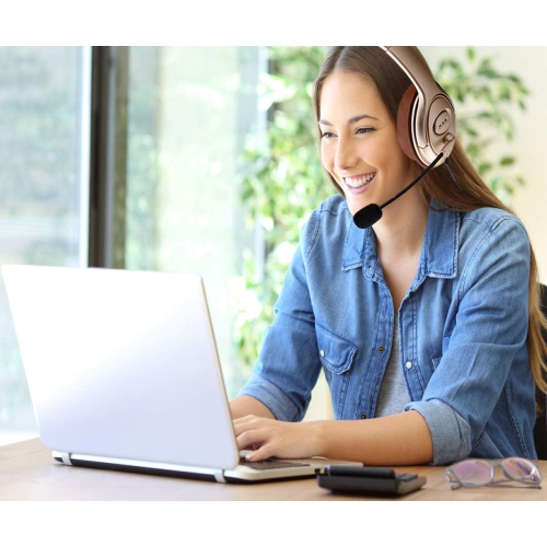 USB Headset with Microphone Noise Cancelling and Volume Controls, Computer Headphone Headset with Voice Recognition Mic for UC Softphones Business