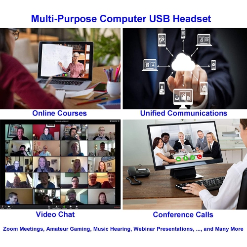 USB Headset with Microphone Noise Cancelling and Volume Controls, Computer Headphone Headset with Voice Recognition Mic for UC Softphones Business