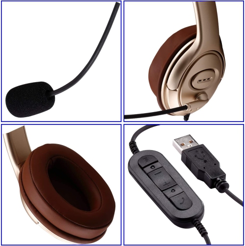 USB Headset with Microphone Noise Cancelling and Volume Controls, Computer Headphone Headset with Voice Recognition Mic for UC Softphones Business