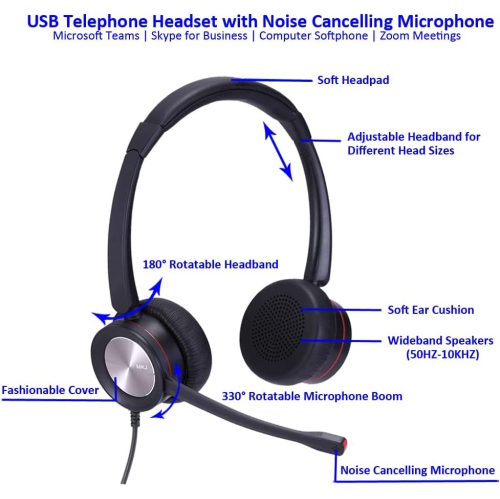 USB Headset with Microphone Noise Cancelling Computer Headphones with Nance Dragon Dictation for Softphone Work from Home Laptop Headset for Skype