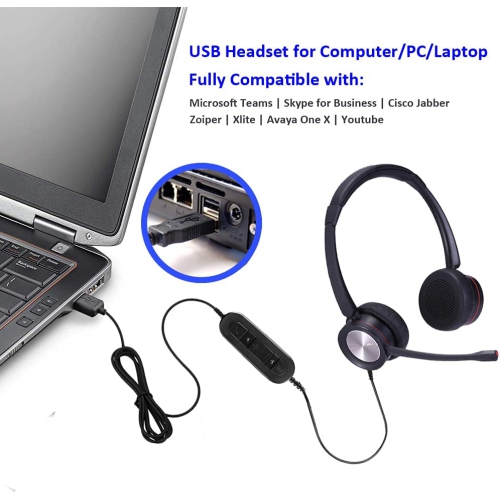 USB Headset with Microphone Noise Cancelling Computer Headphones with Nance Dragon Dictation for Softphone Work from Home Laptop Headset for Skype