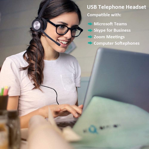 USB Headset with Microphone Noise Cancelling Computer Headphones with Nance Dragon Dictation for Softphone Work from Home Laptop Headset for Skype