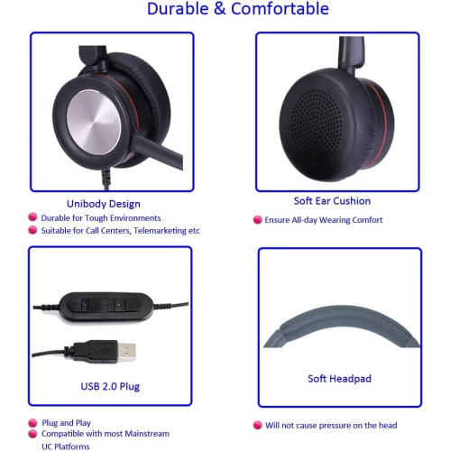 USB Headset with Microphone Noise Cancelling Computer Headphones with Nance Dragon Dictation for Softphone Work from Home Laptop Headset for Skype