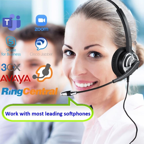 USB Telephone Headset with Microphone Noise Cancelling for PC Corded Computer Headset Dual Ear for UC Softphones Dragon Dictation Headphone
