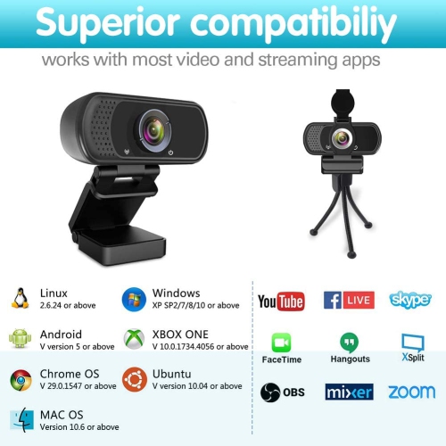 1080P Webcam,Live Streaming Web Camera with Stereo Microphone, Desktop or Laptop USB Webcam with 110 Degree View Angle, HD N5 Webcam for Video