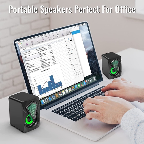 Computer Speakers,Wired PC Speaker 2.0 USB Gaming Powered Stereo Mini Multimedia Volume Control with RGB Lights 3.5mm Aux Input for Phone Tablets